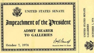 Purported ticket to the U.S. Senate gallery for the impeachment trial of President Nixon, 1974