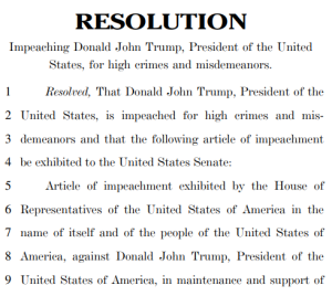 Opening text of House Resolution 116-13, impeaching President Trump for Russiagate.